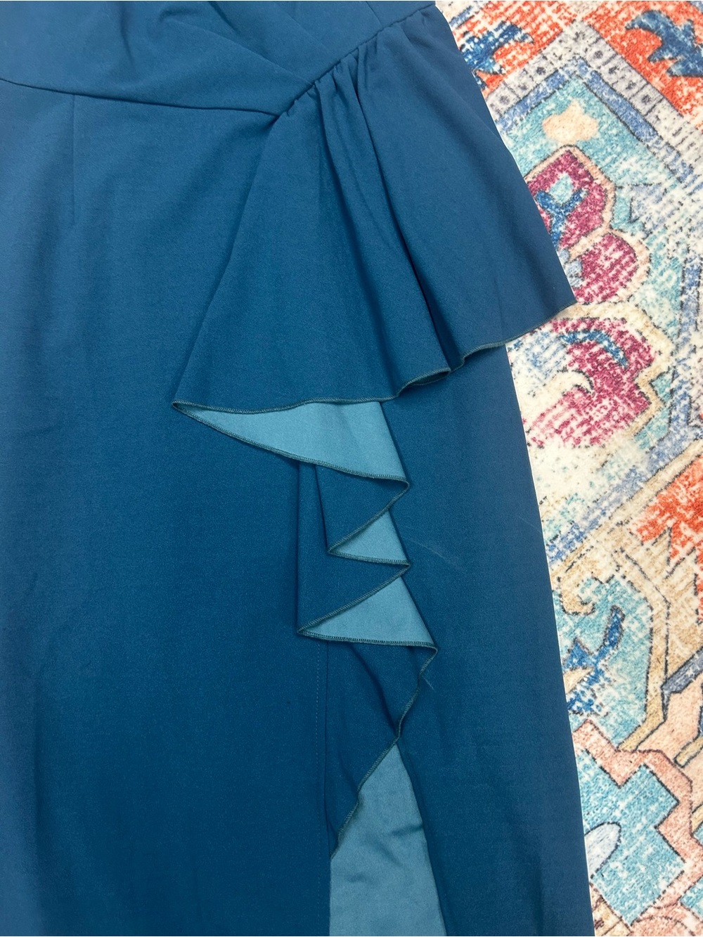 Strapless Teal Ruffle Midi Dress - Picture 3 of 8